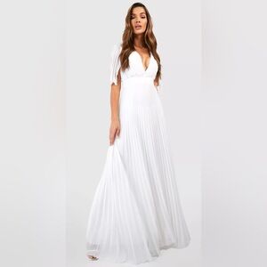 Pleated Cape Detail Bridesmaid Maxi Dress